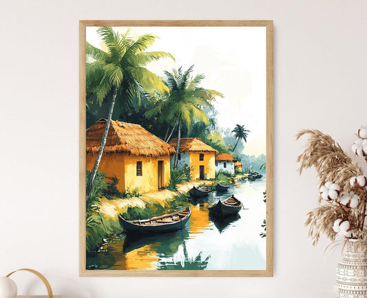 Affiche Scène de Village Kerala – Poster Paysage Tropical Indien