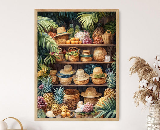 Affiche Panier Hawaïen – Illustration Artisanal Lauhala, Décor Héritage