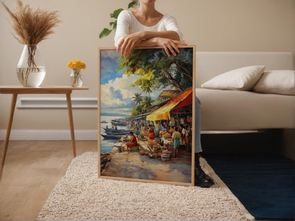 Affiche Cebu – Poster Marché Filippin, Fruits de Mer et Textiles Natifs