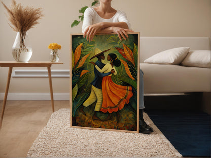Affiche Danse Bomba et Plena – Art Print Couple de Danse Porto-Ricain
