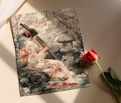 Affiche Koto – Poster Scène de Jardin de Cerisiers Japonais