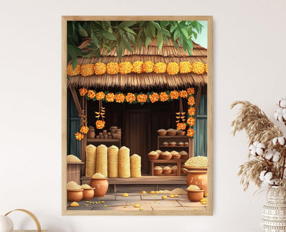 Affiche Festival de Récolte de Riz Thaï – Poster Scène Culturelle Dorée