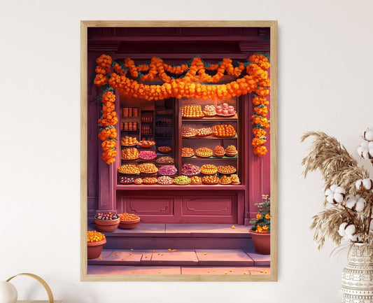 Affiche Diwali – Art de Boutique Indienne en Aquarelle Mithai