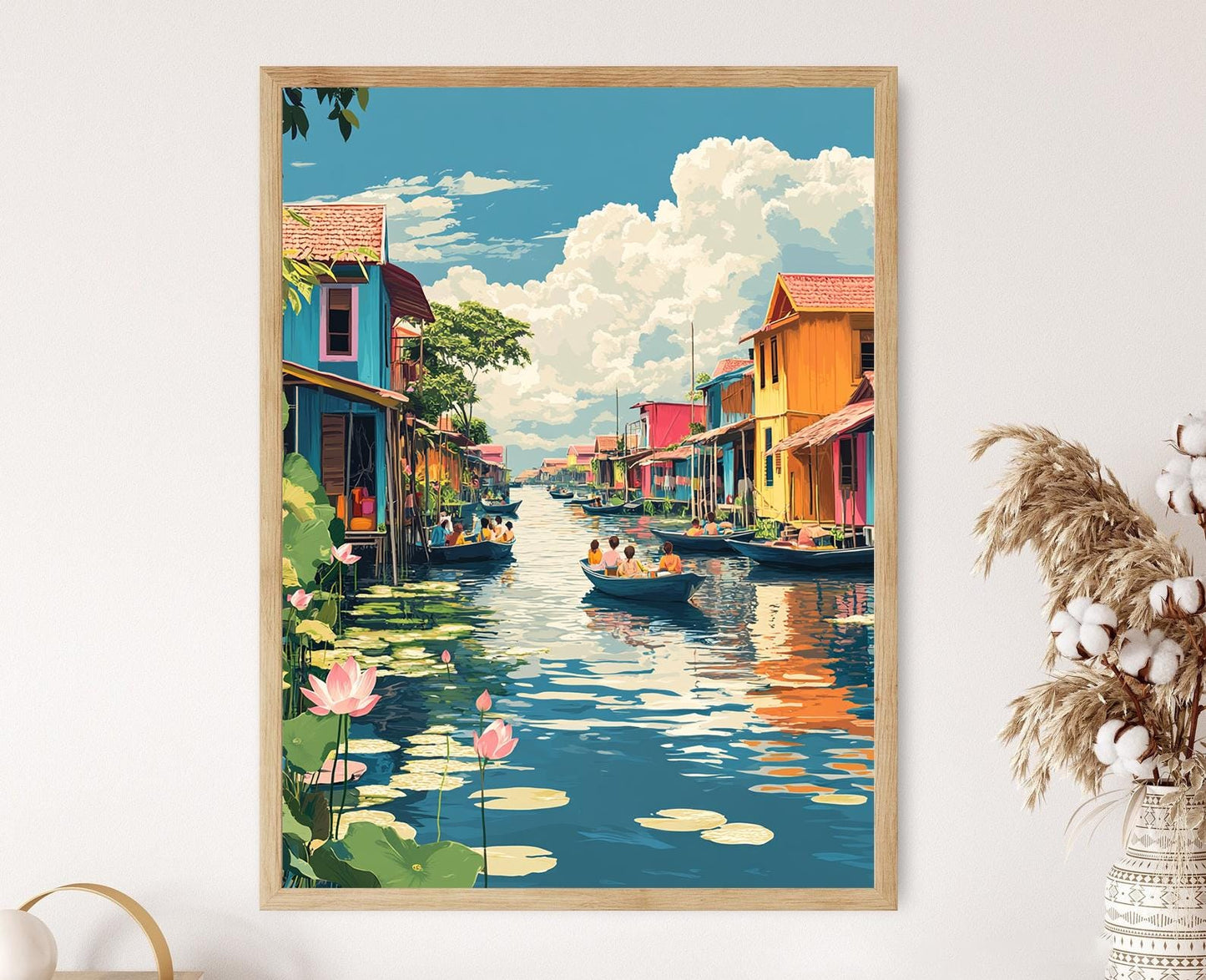 Affiche Tonlé Sap – Poster Scène de village flottant au Cambodge