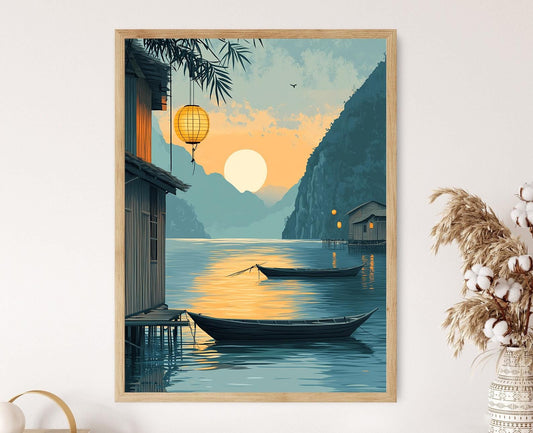 Affiche Mékong – Poster Maison Flottante, Village de Pêche au Vietnam