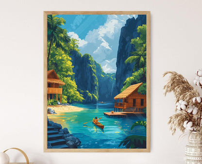 Affiche Palawan – Illustration de maisons en bambou aux Philippines