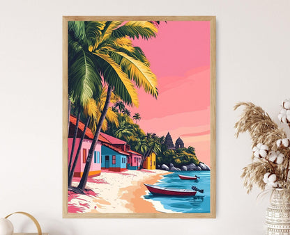 Affiche Village côtier du Sri Lanka – Illustration vectorielle tropicale