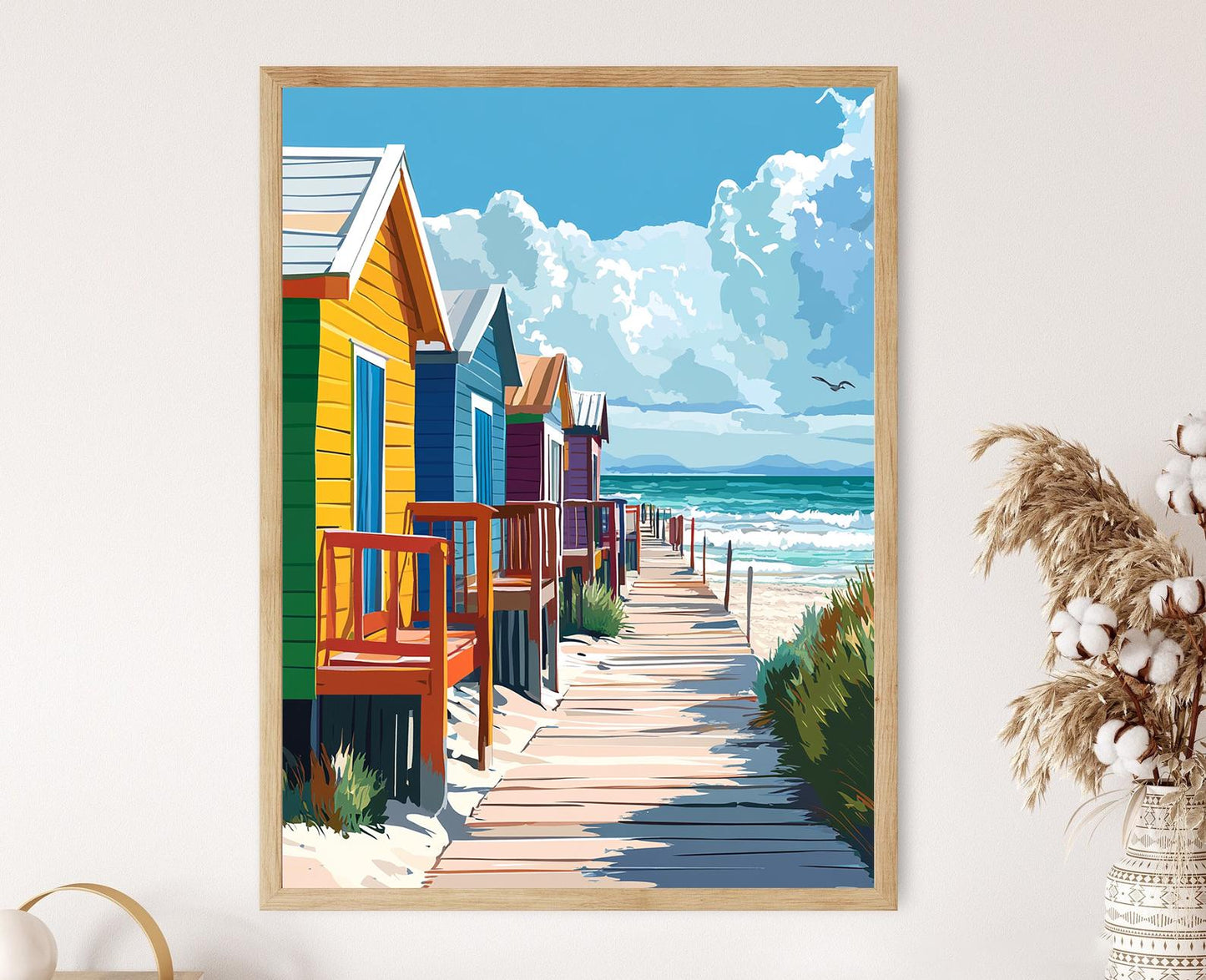 Affiche Muizenberg – Illustration vectorielle des maisons de plage en Afrique du Sud