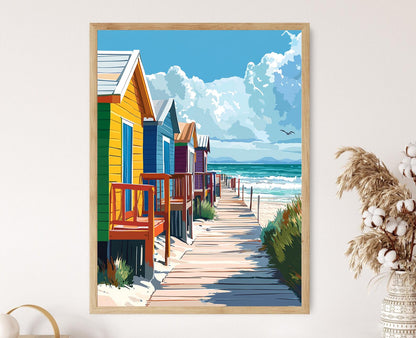 Affiche Muizenberg – Illustration vectorielle des maisons de plage en Afrique du Sud