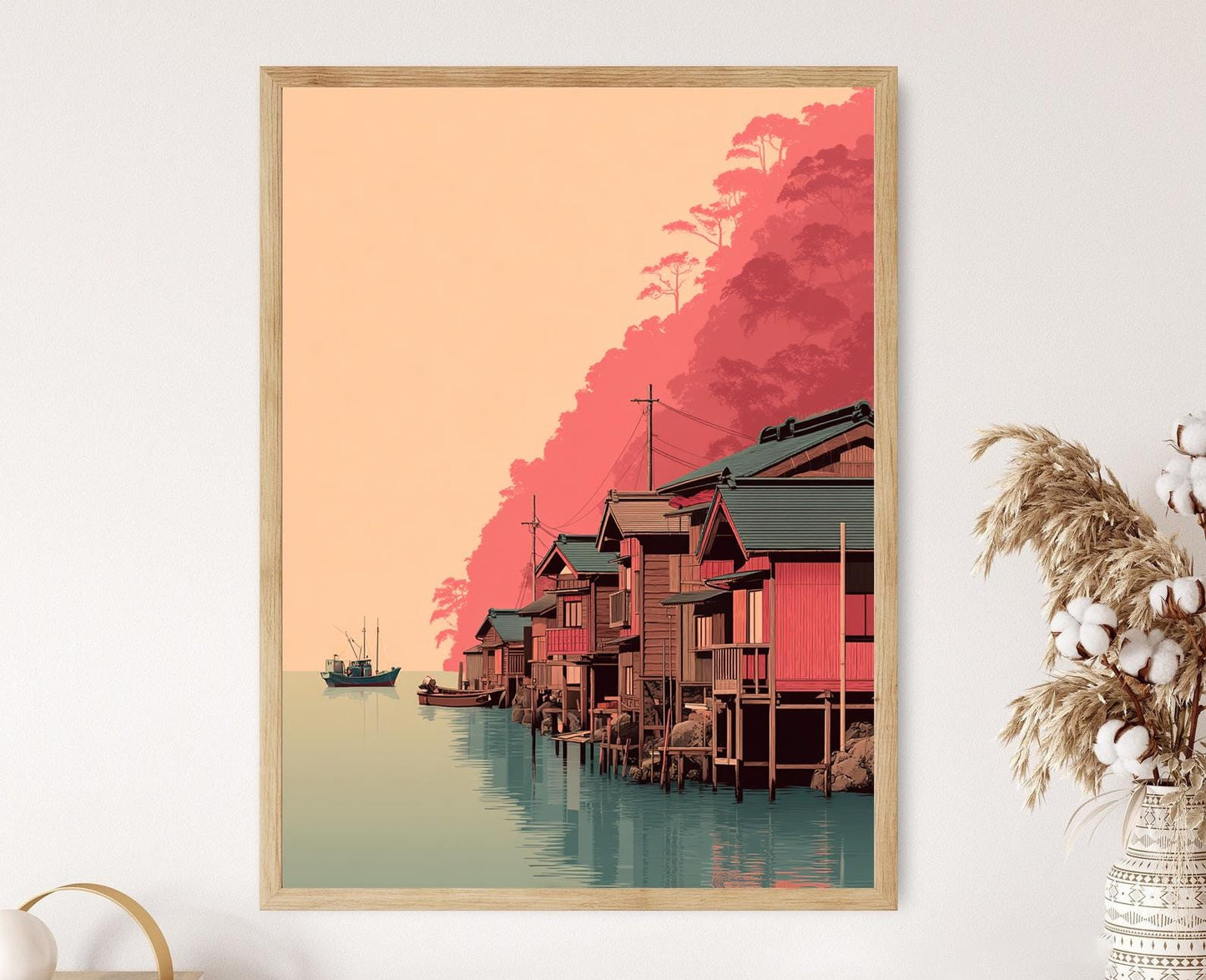 Affiche Maisons Flottantes de Kyoto – Poster Art Japonais Traditionnel