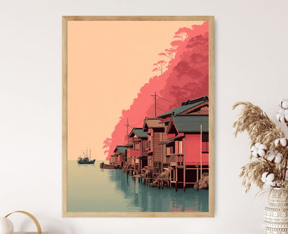 Affiche Maisons Flottantes de Kyoto – Poster Art Japonais Traditionnel