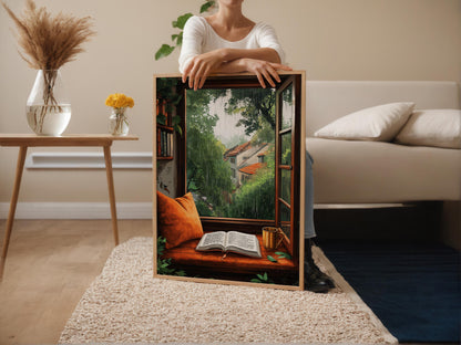 Affiche Bangalore Monsoon – Art Print Fenêtre Pluvieuse, Café & Livres