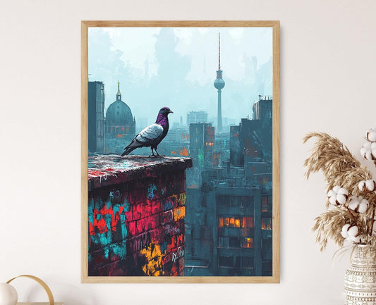 Affiche Berlin Colombe – Poster Scène Urbaine avec Graffiti élégant