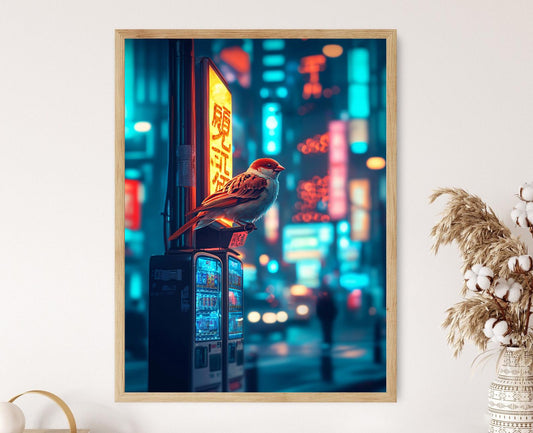 Affiche Tokyo Nocturne – Impression d'art Oiseau, Enseigne Néon Shibuya