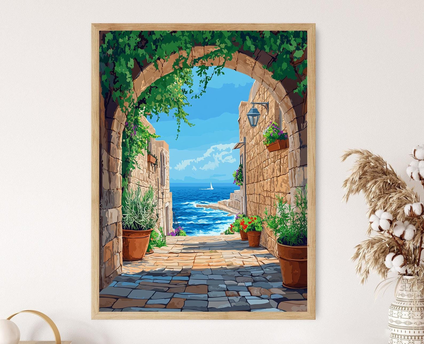 Affiche Allée de Pierre Akko – Poster Illustration Vue de la Mer d'Israël