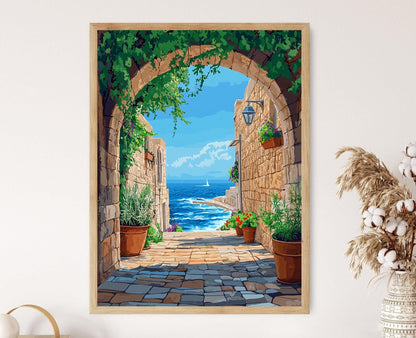 Affiche Allée de Pierre Akko – Poster Illustration Vue de la Mer d'Israël