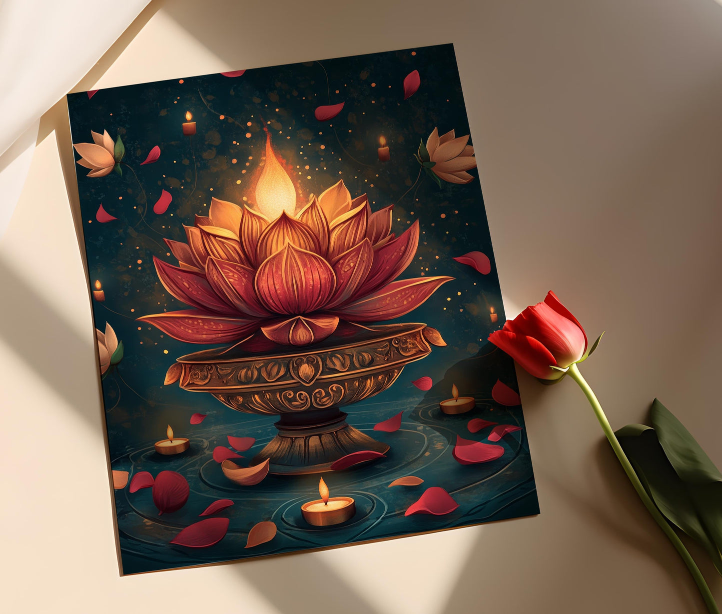 Affiche Lotus en laiton – Poster déco indienne de bougie