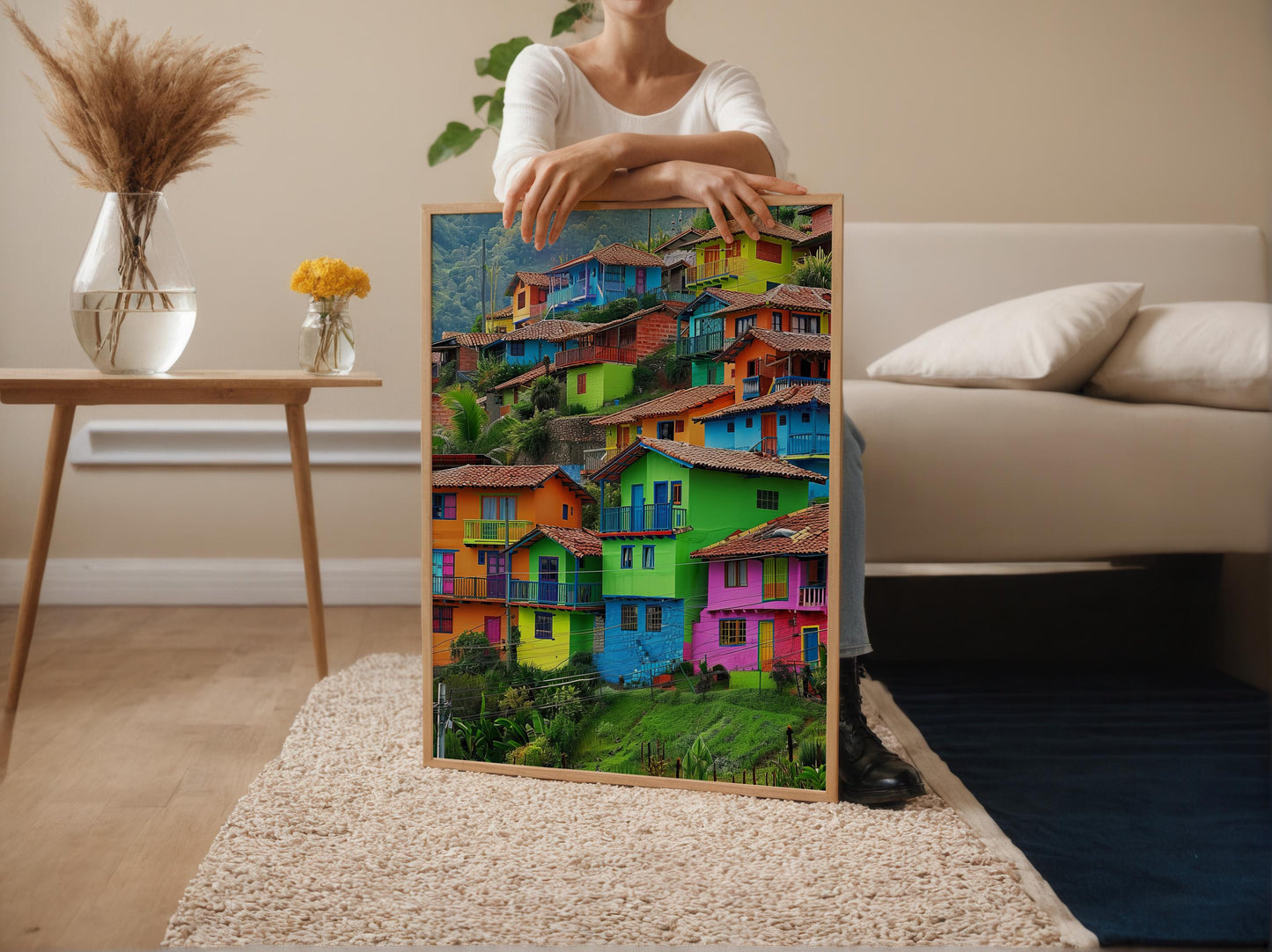 Affiche Village Colombien – Impression Art Colorée et Décor Mural Vibrant