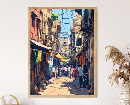 Affiche Vieux Delhi – Poster Vue de Jama Masjid, Peinture Patrimoine Indien