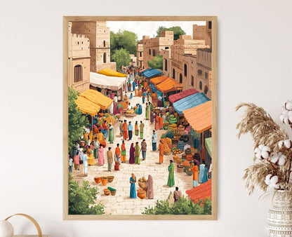 Affiche Marché de Village du Rajasthan – Poster Vie Traditionnelle Indienne