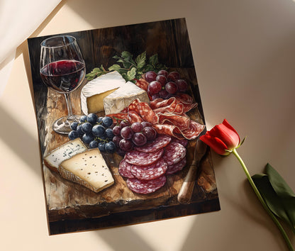 Affiche Charcuterie Française – Art de Cuisine avec Fromages et Vin