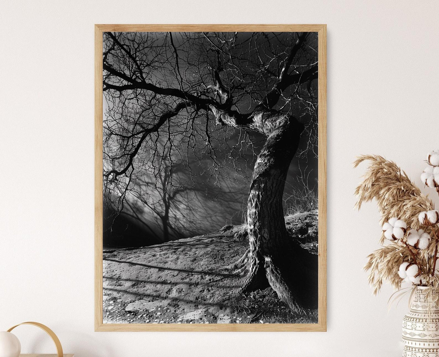 Affiche Arbre Tordu Étrange – Poster Photographie Noir et Blanc au Clair de Lune
