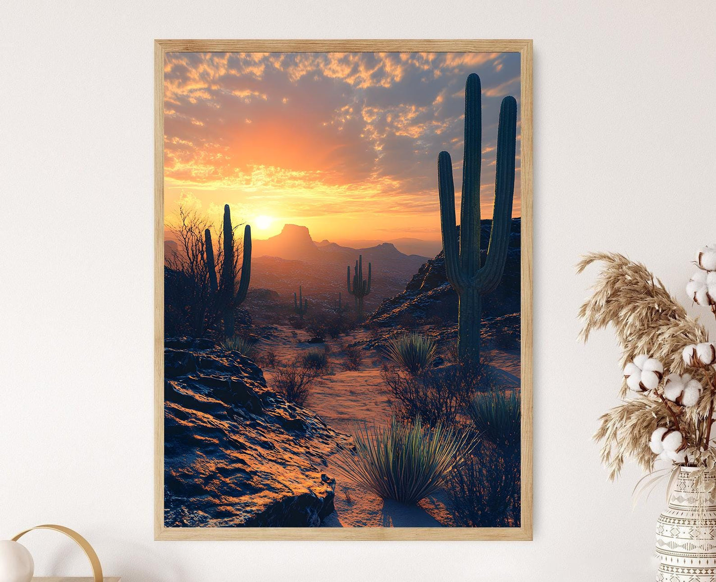 Affiche Désert du Texas – Poster Art Cactus et Coucher de Soleil Vibrant