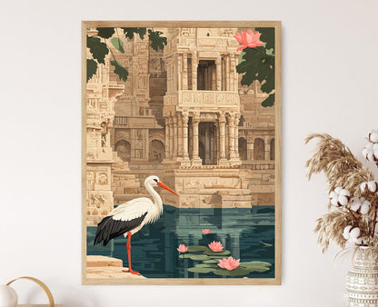 Affiche Oiseau de l'Inde – Poster Architecture de Stepwell à Ahmedabad