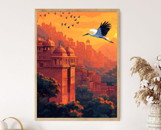 Affiche Jaipur – Poster Art de la silhouette de la ville rose Rajasthan