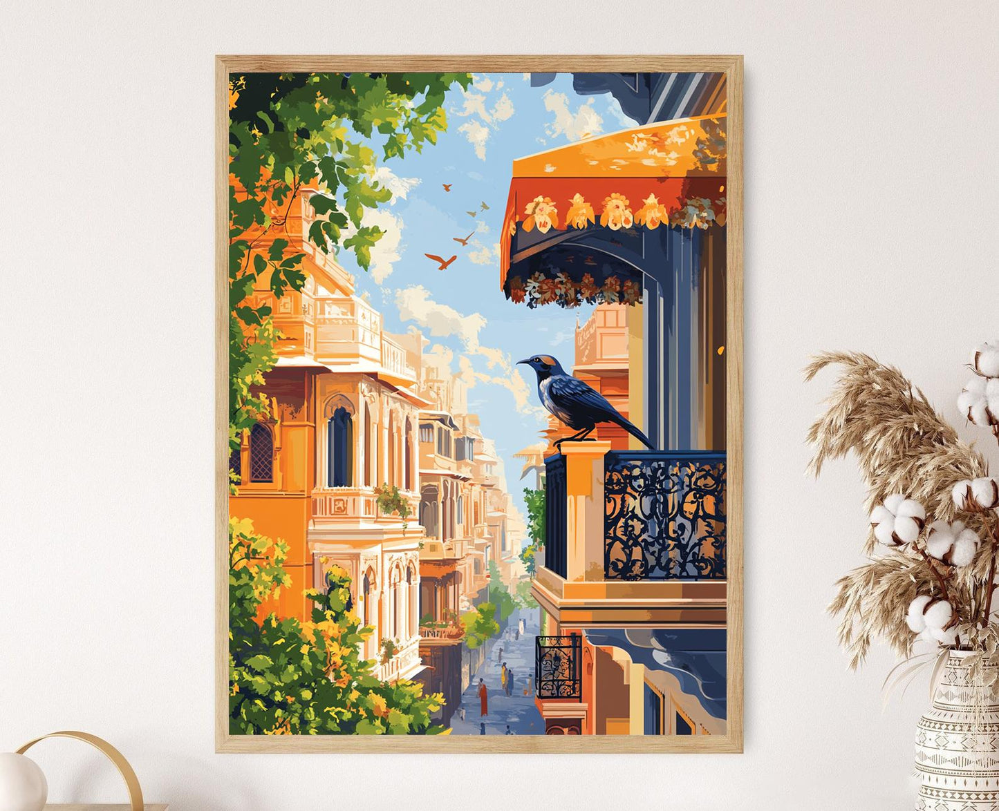 Affiche Myna de Lucknow – Poster Scène de Balcon Indien