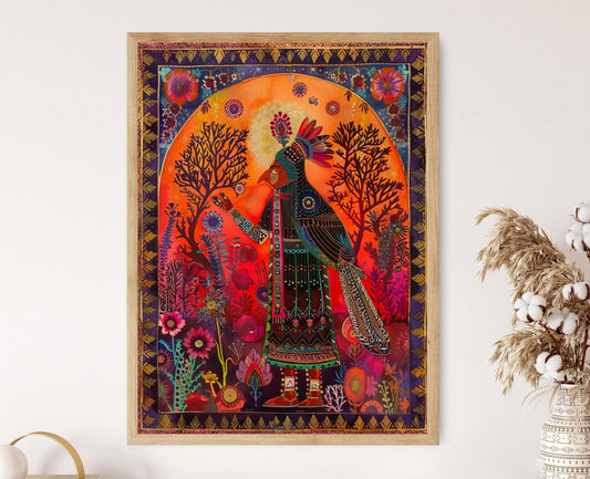 Affiche Art Populaire Indien – Poster Vibrant et Artisanale à Suspendre