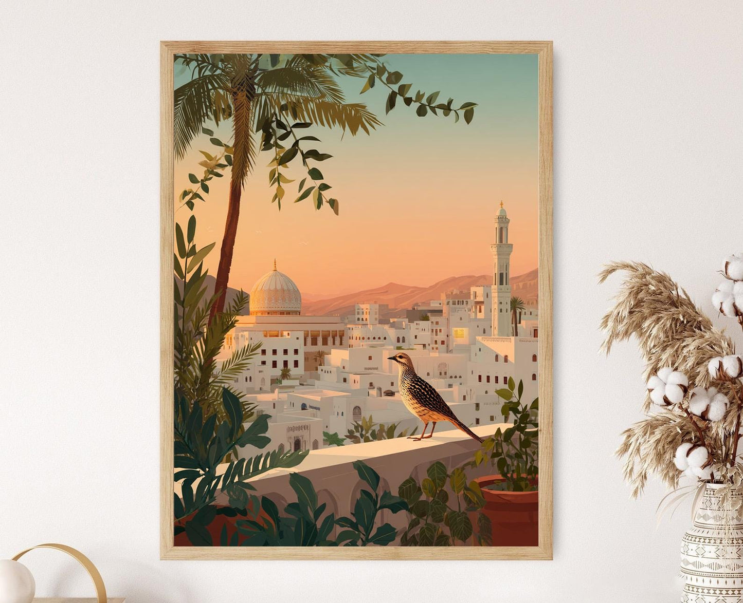 Affiche Perdreau de Muscat – Poster Oiseau d'Oman au Coucher de Soleil