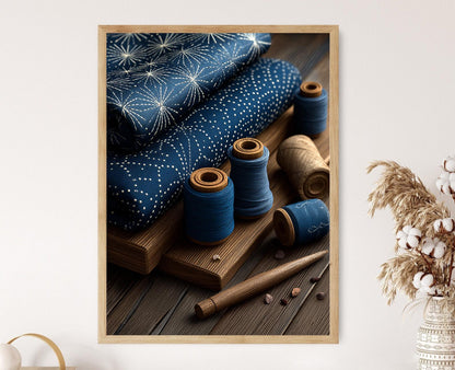 Affiche Sashiko Japonais – Poster Art Textile Folk Indigo Tohoku