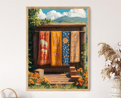 Affiche Art Textile Rajasthani – Poster Scène Désert en Vectoriel