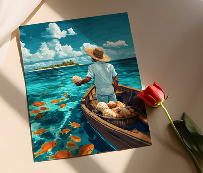 Affiche Conch de Turks et Caicos – Impression Art, Décor Côtier Caraïbe