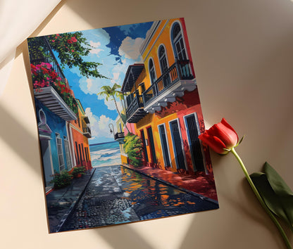 Affiche Vieille San Juan – Poster Scène Colorée de Porto Rico