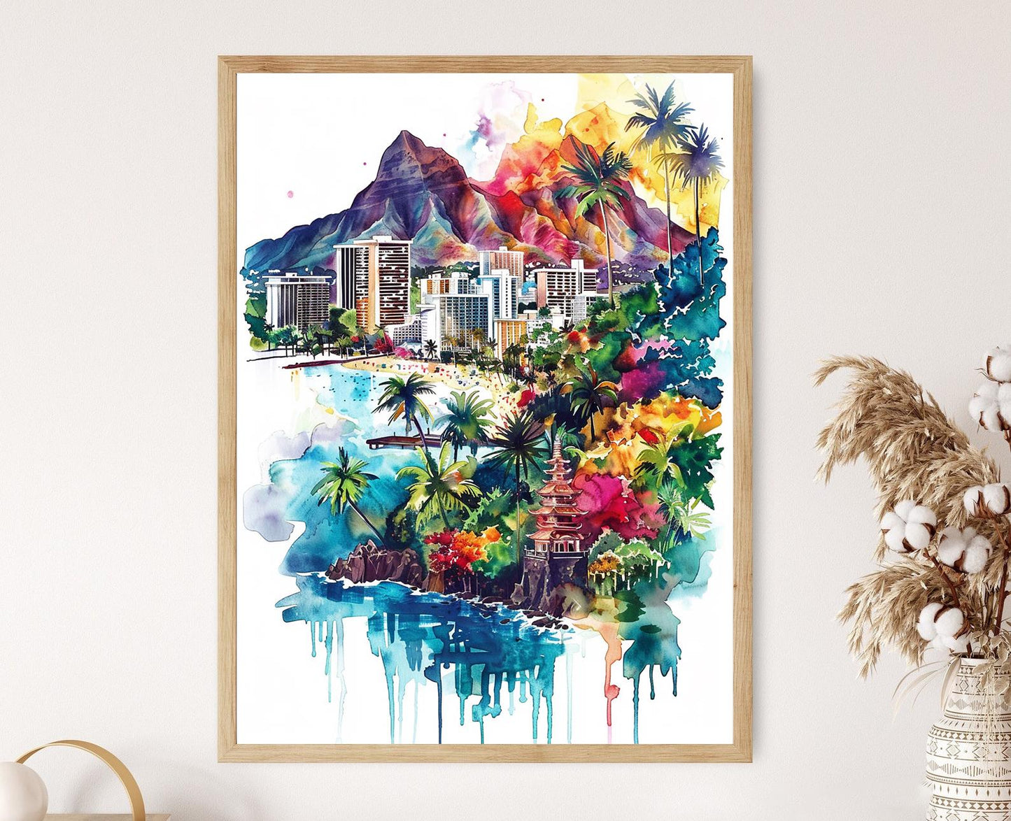 Affiche Honolulu – Poster Art de la Ville, Décor Hawaïen Éclatant