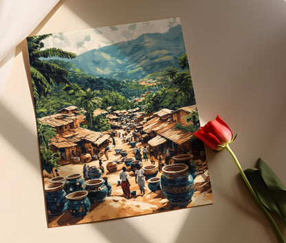 Affiche Céramiques de Bafoussam – Poster Illustration de Poterie Traditionnelle