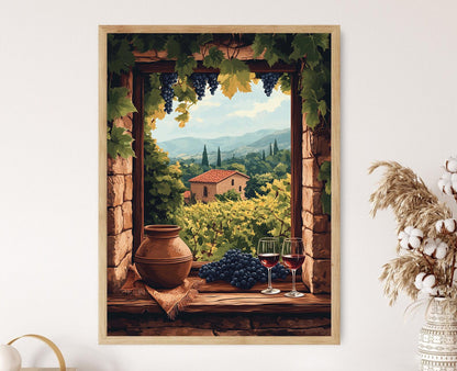 Affiche Vignoble Telavi – Poster Scène de Vin Géorgien avec Qvevri et Raisins