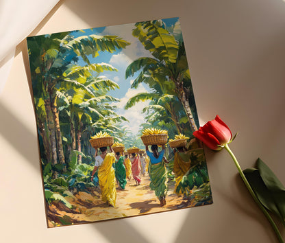 Affiche Récolte de Bananes en Tamil Nadu – Illustration d'Agriculteur
