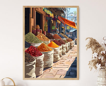 Affiche Bazar d'Épices Indiennes – Poster Marché de Cardamome et Poivre