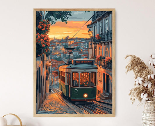 Affiche Tram de Porto – Poster Art Déco de la Ville Historique