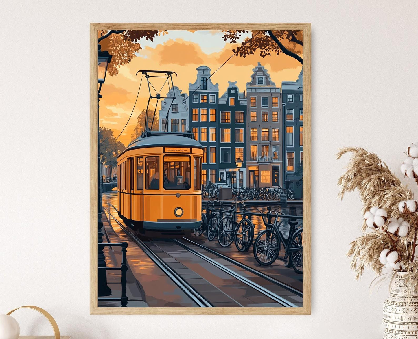 Affiche Amsterdam Canaux – Poster Art Déco Tramway Historique