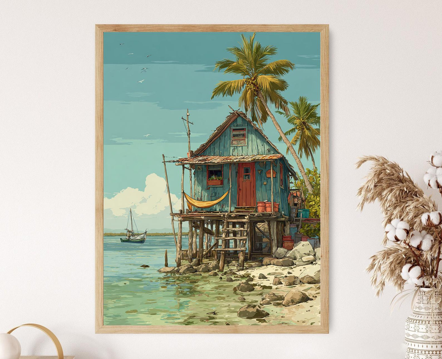 Affiche Maison sur Pilotis du Nicaragua – Illustration de la Lagune Perle