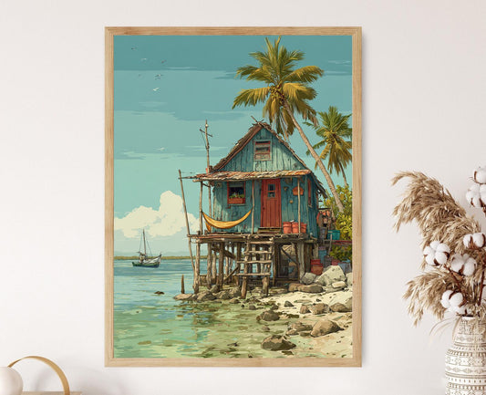 Affiche Maison sur Pilotis du Nicaragua – Illustration de la Lagune Perle