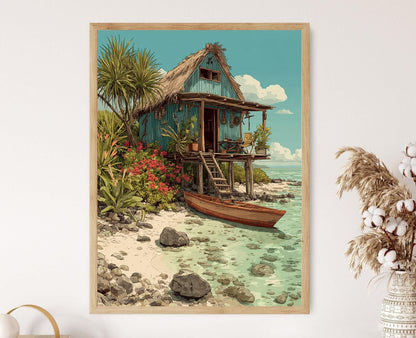 Affiche Maison sur Pilotis Fijienne – Art de la Culture Pacifique