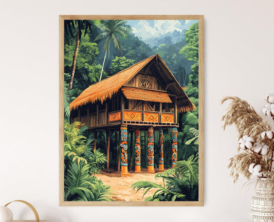Affiche Sarawak Iban – Poster de Maison sur Pilotis de Bornéo