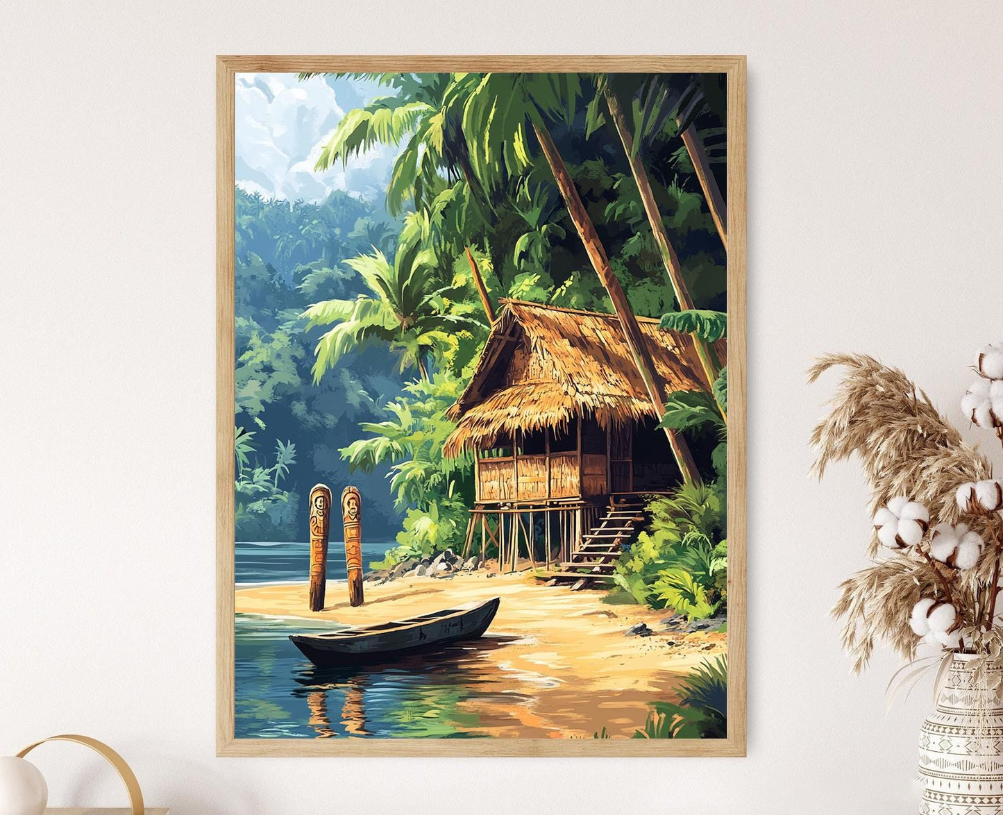 Affiche Maison sur Pilotis Sepik – Art Tribal de Papouasie-Nouvelle-Guinée