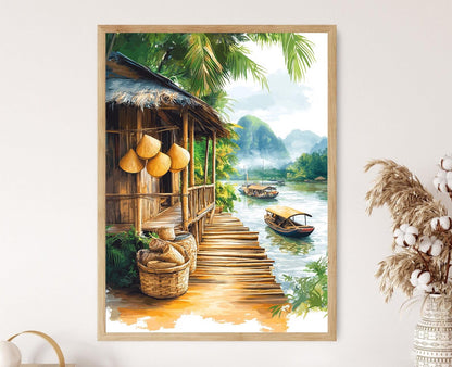 Affiche Maison sur Pilotis Viet – Poster Art de la Vie au Mékong