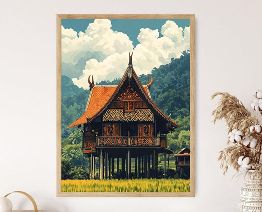 Affiche Maison sur Pilotis Toraja – Poster Art Culture Indonésienne